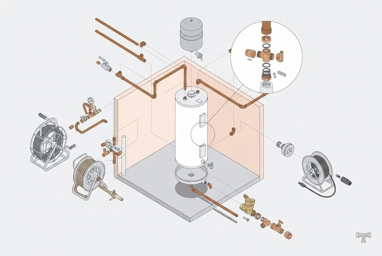 Isometric detail illustration for the drain cleaning cost guide