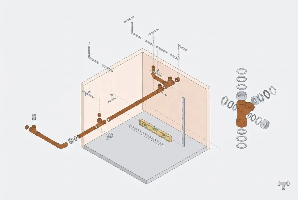 Isometric detail illustration for the drain pipe slope per foot guide