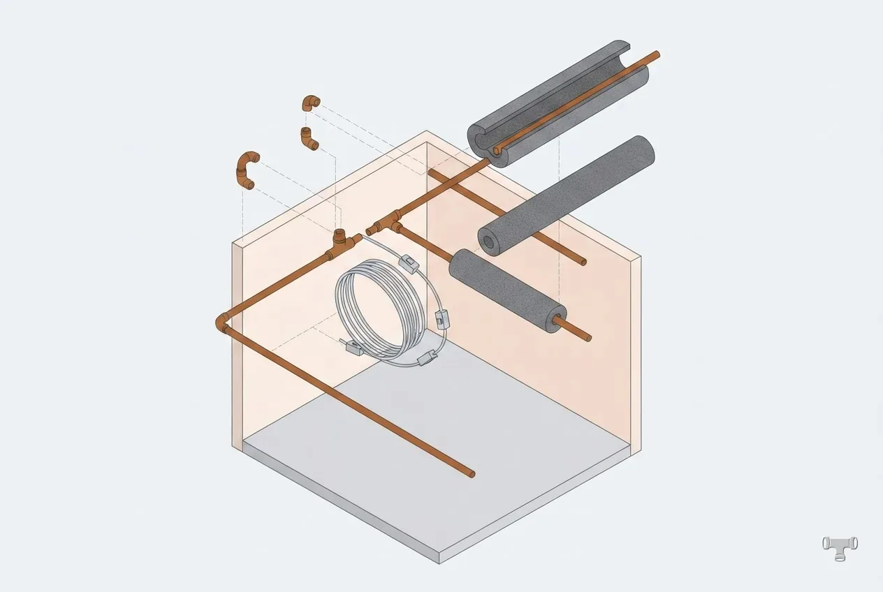 Isometric detail illustration for the frozen pipes what to do guide