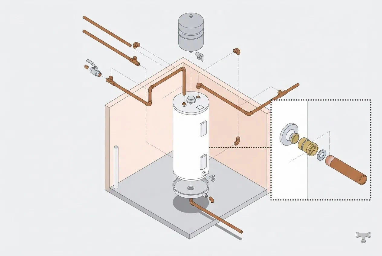 Isometric detail illustration for the plumbing rough in dimensions guide