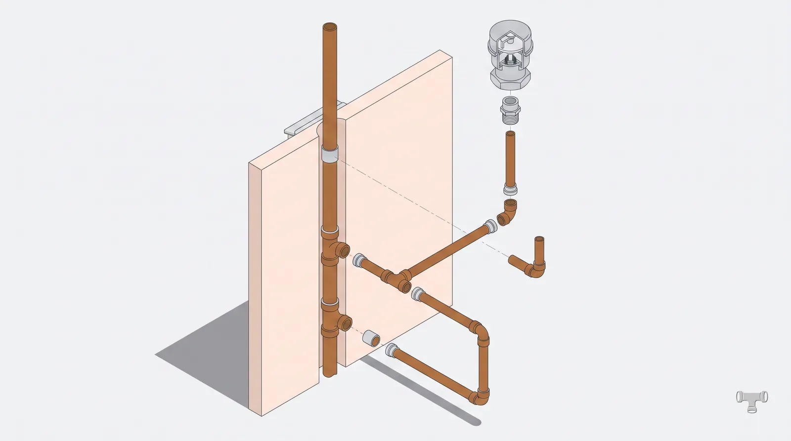 Isometric cutaway of a wet vent, vent stack and air admittance valve
