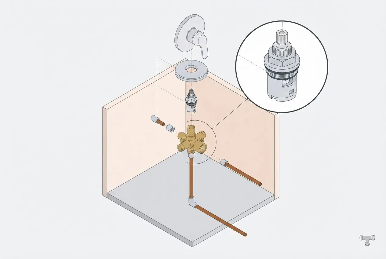 Isometric detail illustration for the shower valve replacement guide