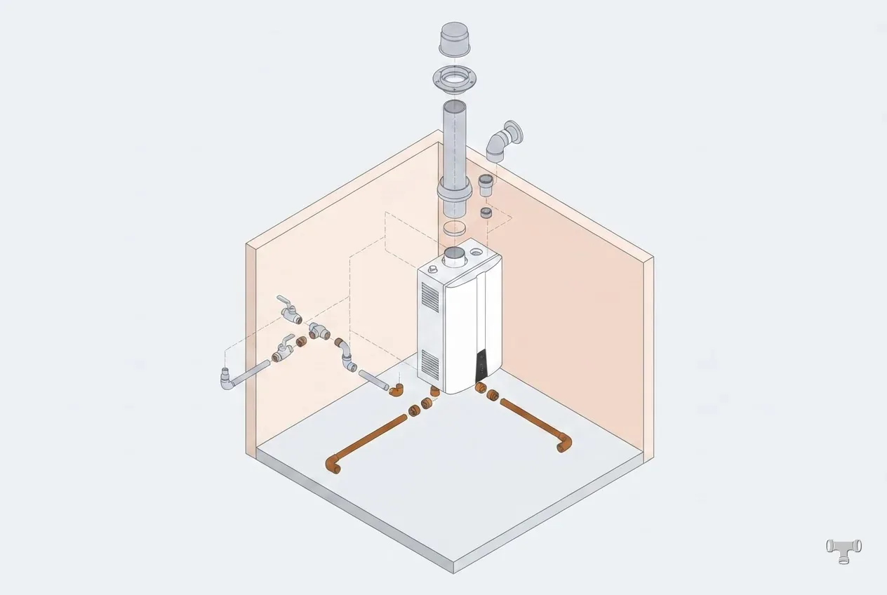 Isometric detail illustration for the tankless water heater cost guide