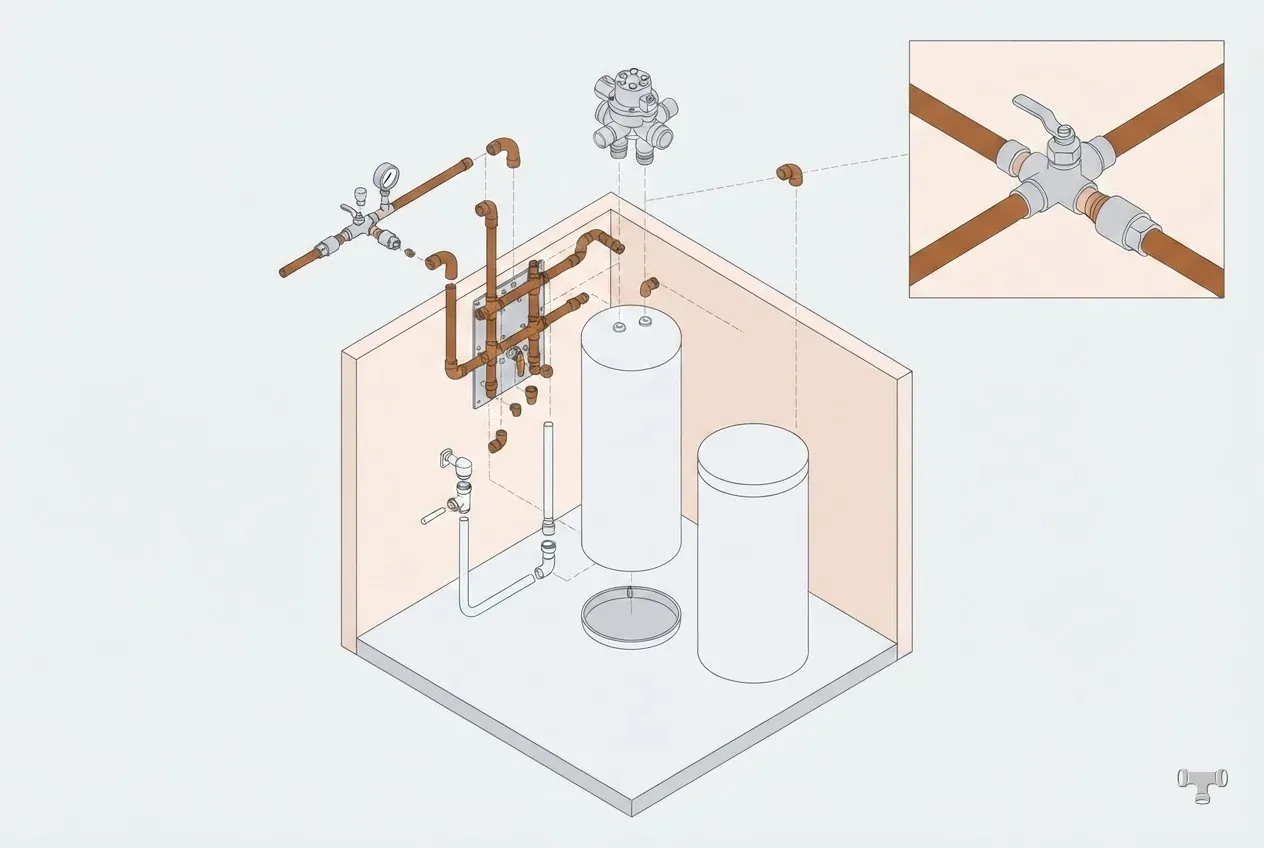 Isometric detail illustration for the water softener installation cost guide